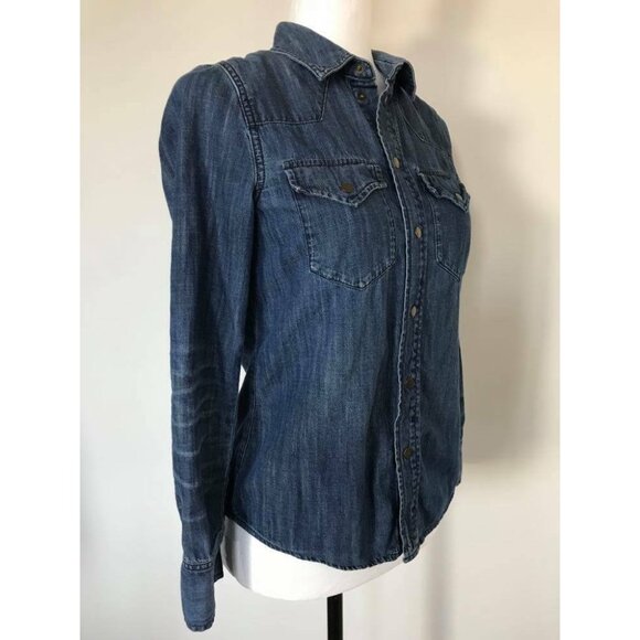 MADEWELL Denim Blue Jean Shirt Womens Size XS Western Cowgirl Fit Snaps - Picture 4 of 9